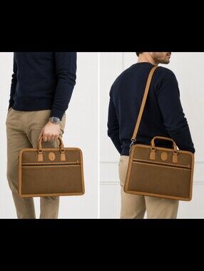 Vintage Polo Ralph Lauren Canvas & Leather Briefcase Laptop Bag with Strap
